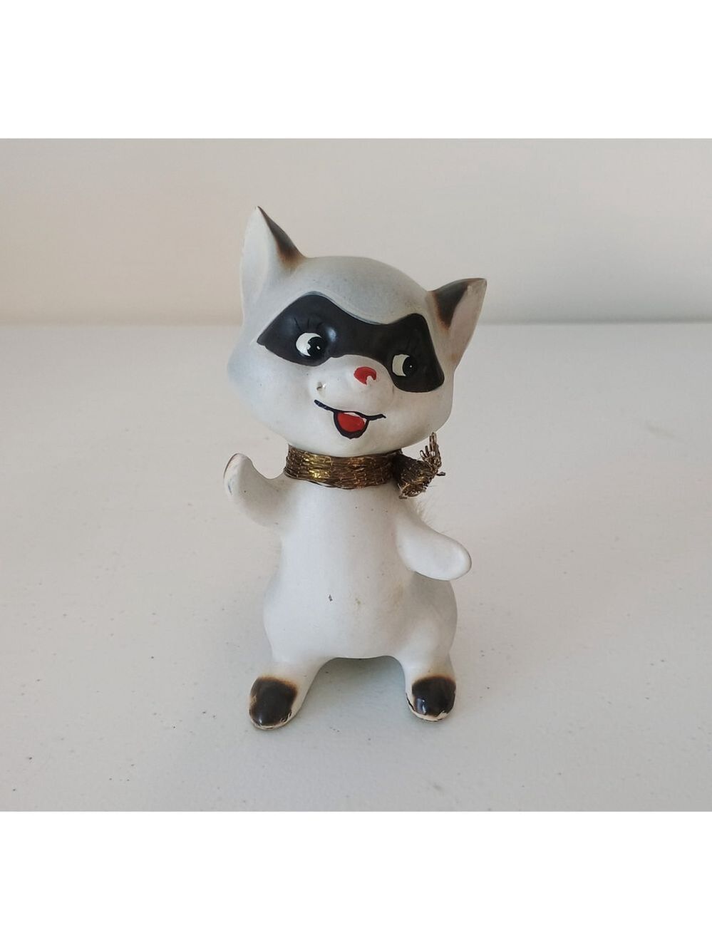 Vintage Norleans Dancing Raccoon Figurine Fuzzy Tail Japan Robby